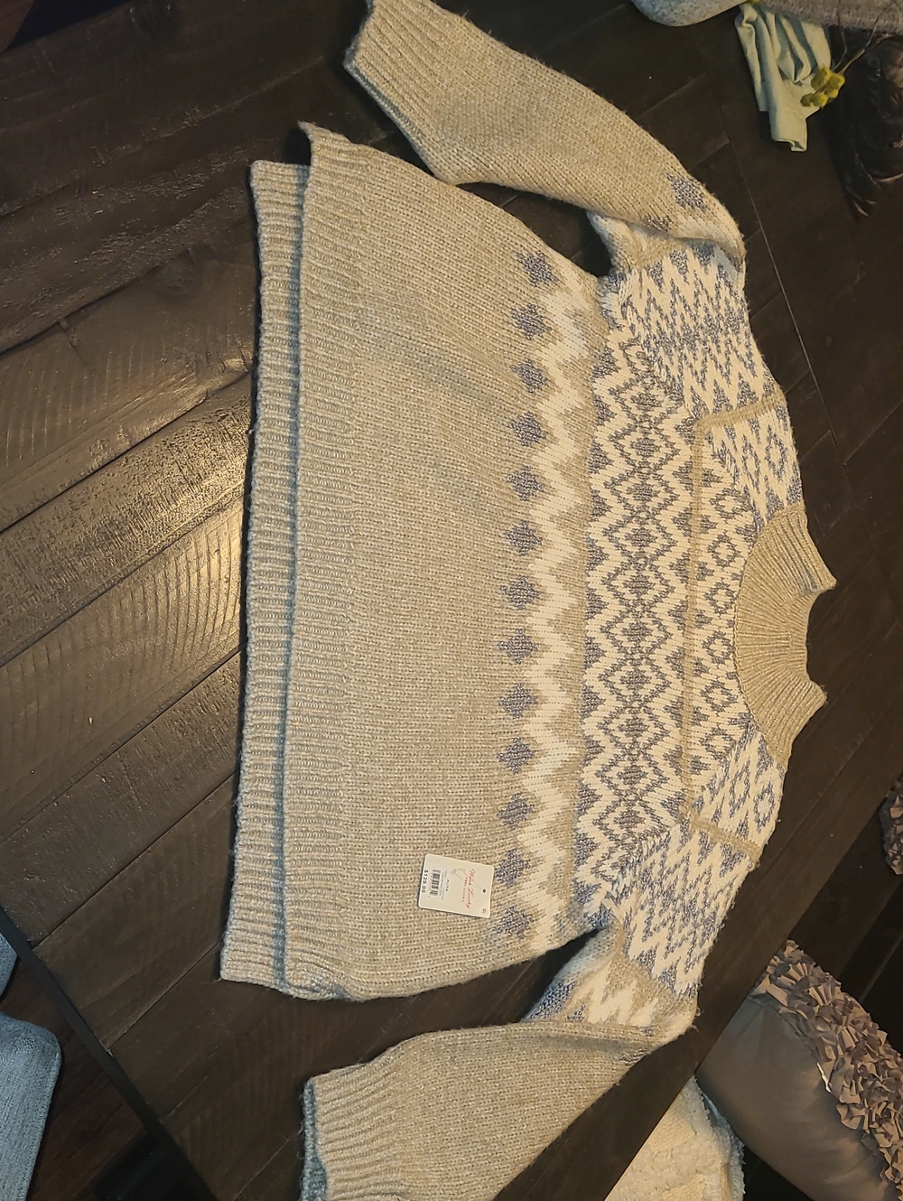 Lucky Brand Cream and Light Blue Fair Isle Crewneck Sweater SZ XL